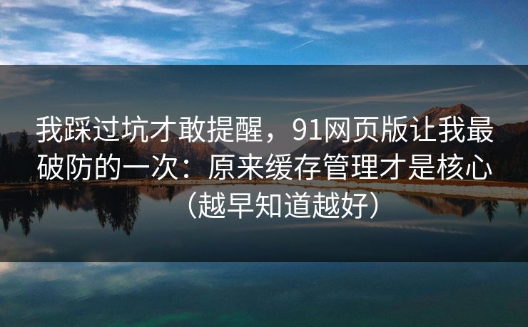 我踩过坑才敢提醒，91网页版让我最破防的一次：原来缓存管理才是核心（越早知道越好）