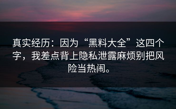 真实经历：因为“黑料大全”这四个字，我差点背上隐私泄露麻烦别把风险当热闹。